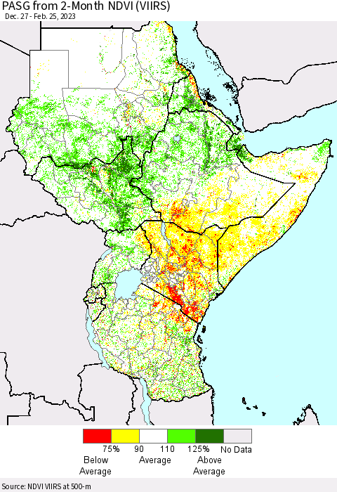 Eastern Africa PASG from 2-Month NDVI (VIIRS) Thematic Map For 2/18/2023 - 2/25/2023