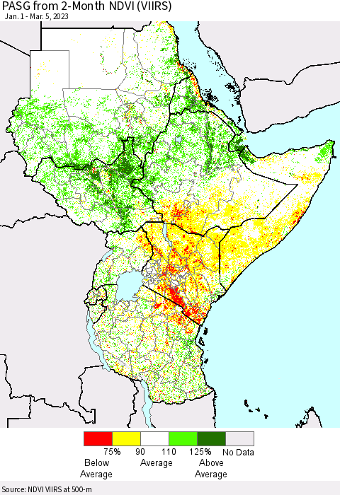 Eastern Africa PASG from 2-Month NDVI (VIIRS) Thematic Map For 2/26/2023 - 3/5/2023