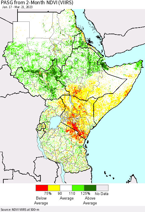Eastern Africa PASG from 2-Month NDVI (VIIRS) Thematic Map For 3/14/2023 - 3/21/2023