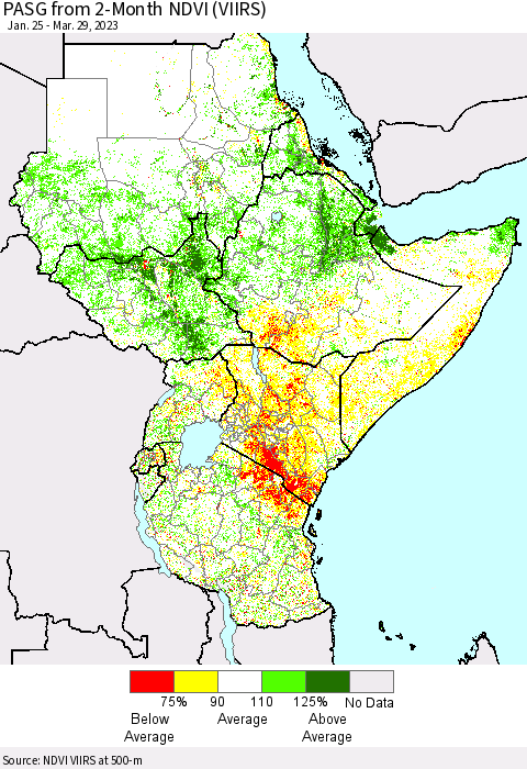 Eastern Africa PASG from 2-Month NDVI (VIIRS) Thematic Map For 3/22/2023 - 3/29/2023