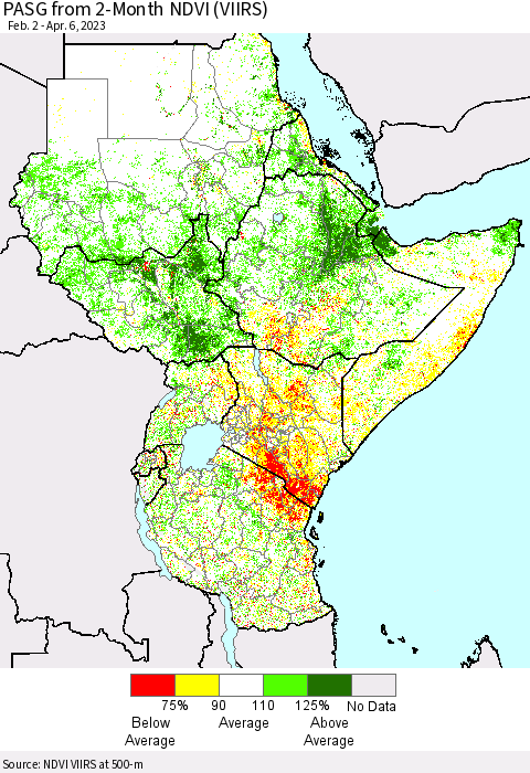 Eastern Africa PASG from 2-Month NDVI (VIIRS) Thematic Map For 3/30/2023 - 4/6/2023