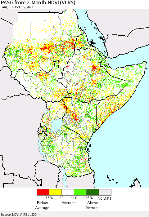 Eastern Africa PASG from 2-Month NDVI (VIIRS) Thematic Map For 10/8/2023 - 10/15/2023