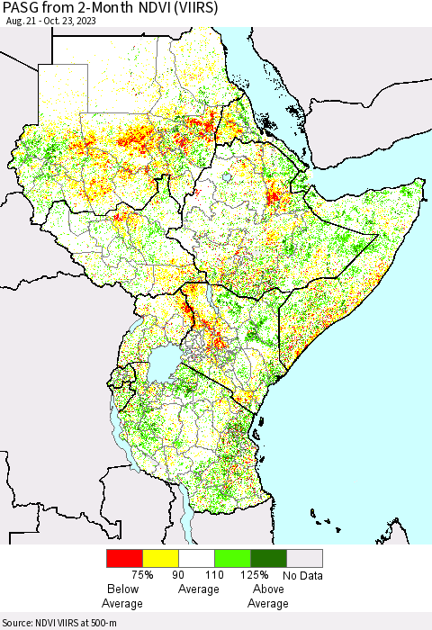 Eastern Africa PASG from 2-Month NDVI (VIIRS) Thematic Map For 10/16/2023 - 10/23/2023