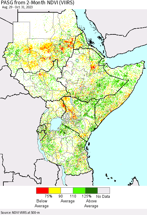 Eastern Africa PASG from 2-Month NDVI (VIIRS) Thematic Map For 10/24/2023 - 10/31/2023