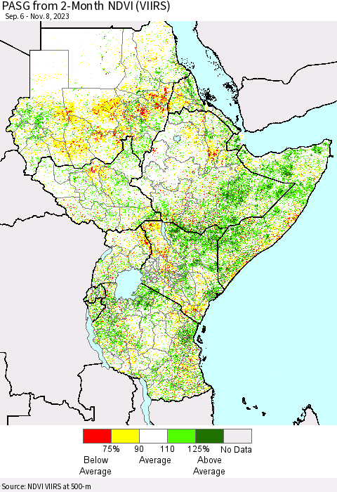 Eastern Africa PASG from 2-Month NDVI (VIIRS) Thematic Map For 11/1/2023 - 11/8/2023