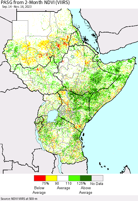 Eastern Africa PASG from 2-Month NDVI (VIIRS) Thematic Map For 11/9/2023 - 11/16/2023