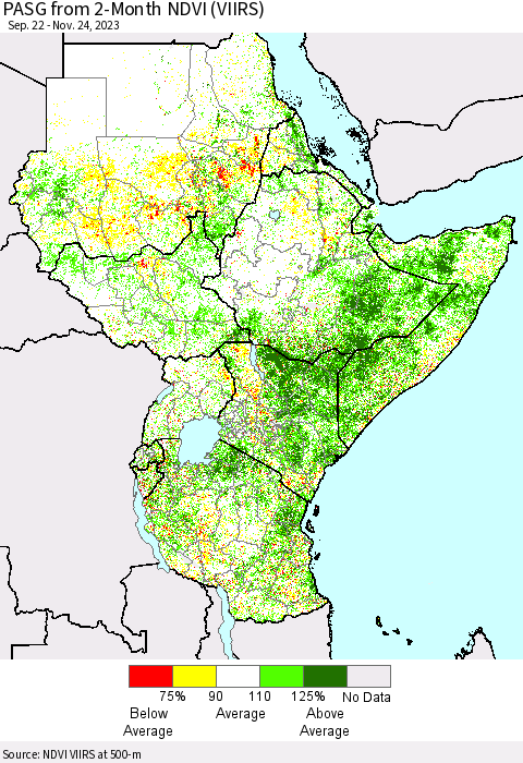 Eastern Africa PASG from 2-Month NDVI (VIIRS) Thematic Map For 11/17/2023 - 11/24/2023