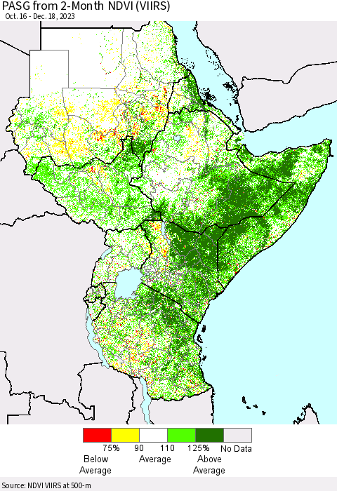 Eastern Africa PASG from 2-Month NDVI (VIIRS) Thematic Map For 12/11/2023 - 12/18/2023