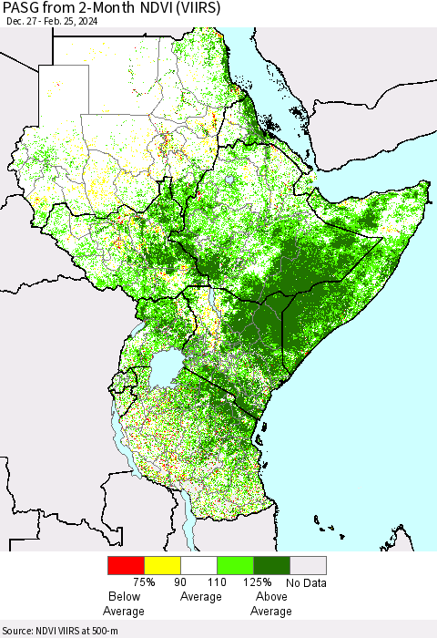 Eastern Africa PASG from 2-Month NDVI (VIIRS) Thematic Map For 2/18/2024 - 2/25/2024
