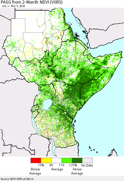 Eastern Africa PASG from 2-Month NDVI (VIIRS) Thematic Map For 2/26/2024 - 3/4/2024