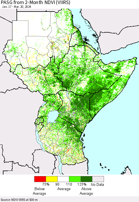 Eastern Africa PASG from 2-Month NDVI (VIIRS) Thematic Map For 3/13/2024 - 3/20/2024