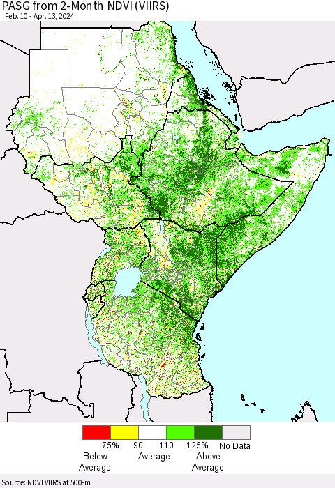 Eastern Africa PASG from 2-Month NDVI (VIIRS) Thematic Map For 4/6/2024 - 4/13/2024