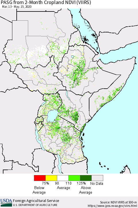 Eastern Africa PASG from 2-Month Cropland NDVI (VIIRS) Thematic Map For 5/11/2020 - 5/20/2020