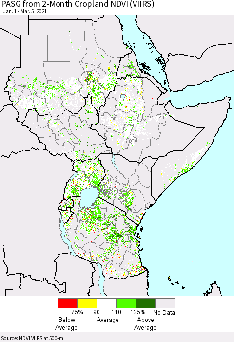 Eastern Africa PASG from 2-Month Cropland NDVI (VIIRS) Thematic Map For 2/26/2021 - 3/5/2021
