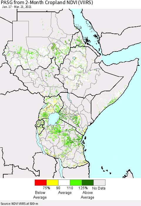 Eastern Africa PASG from 2-Month Cropland NDVI (VIIRS) Thematic Map For 3/14/2021 - 3/21/2021