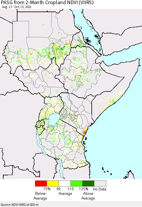 Eastern Africa PASG from 2-Month Cropland NDVI (VIIRS) Thematic Map For 10/8/2021 - 10/15/2021