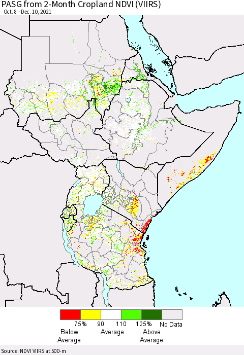 Eastern Africa PASG from 2-Month Cropland NDVI (VIIRS) Thematic Map For 12/3/2021 - 12/10/2021