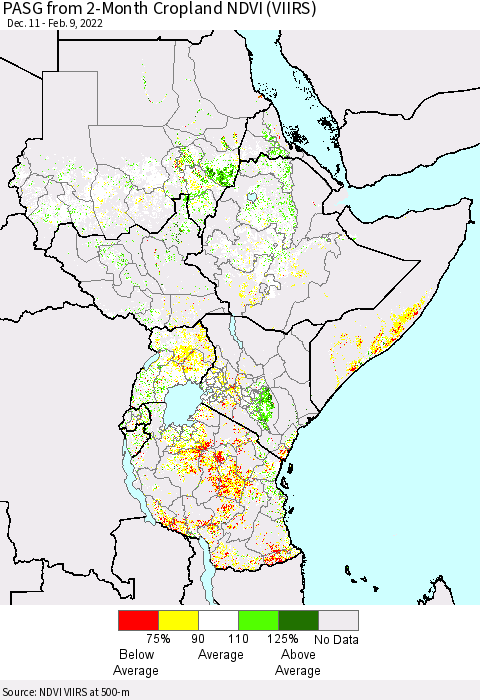 Eastern Africa PASG from 2-Month Cropland NDVI (VIIRS) Thematic Map For 2/2/2022 - 2/9/2022