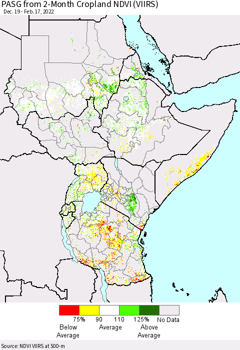 Eastern Africa PASG from 2-Month Cropland NDVI (VIIRS) Thematic Map For 2/10/2022 - 2/17/2022