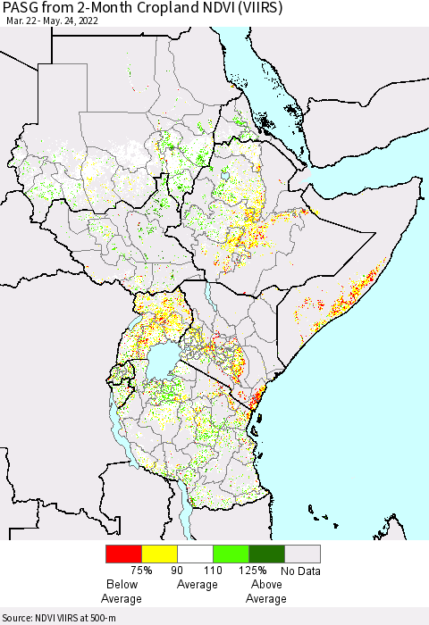 Eastern Africa PASG from 2-Month Cropland NDVI (VIIRS) Thematic Map For 5/17/2022 - 5/24/2022