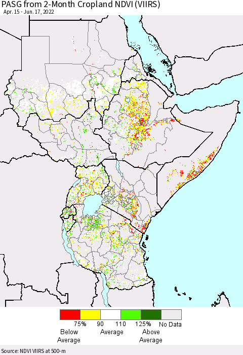 Eastern Africa PASG from 2-Month Cropland NDVI (VIIRS) Thematic Map For 6/10/2022 - 6/17/2022