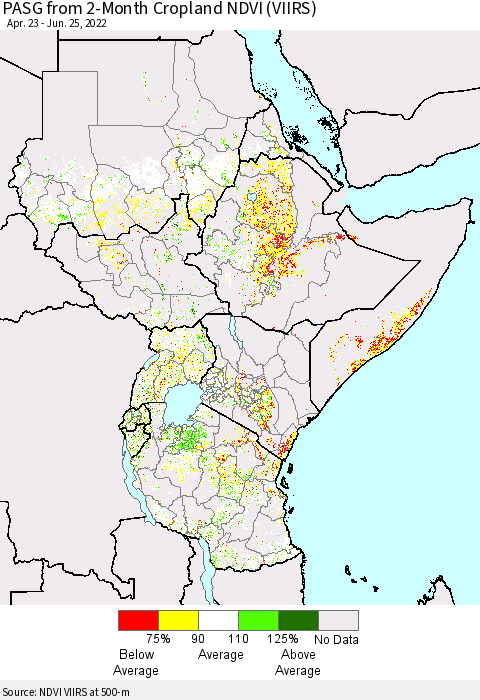Eastern Africa PASG from 2-Month Cropland NDVI (VIIRS) Thematic Map For 6/18/2022 - 6/25/2022