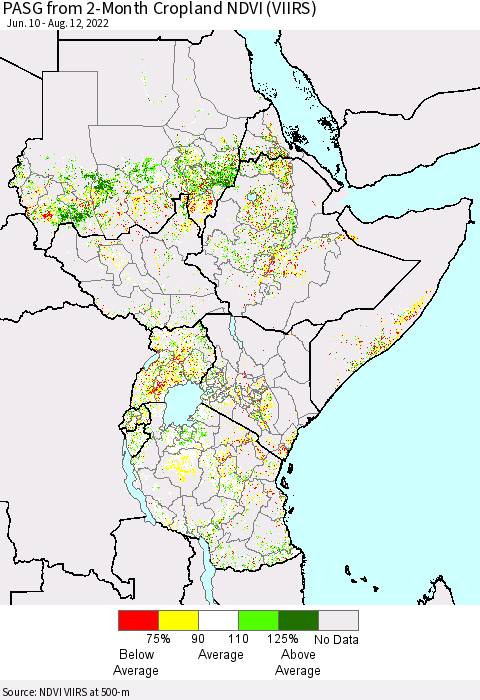 Eastern Africa PASG from 2-Month Cropland NDVI (VIIRS) Thematic Map For 8/5/2022 - 8/12/2022