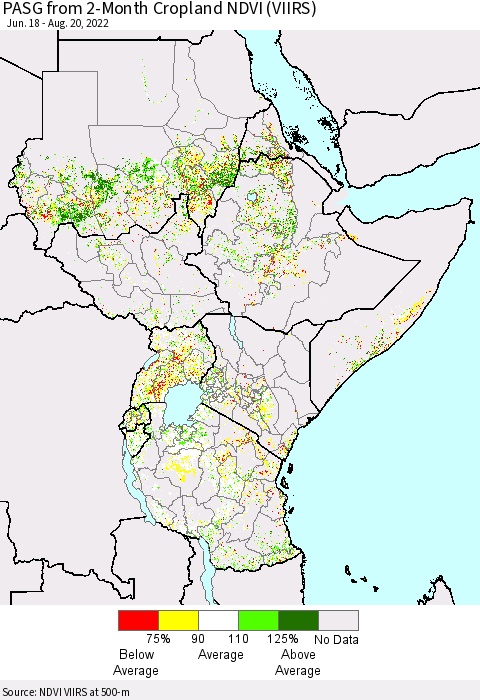 Eastern Africa PASG from 2-Month Cropland NDVI (VIIRS) Thematic Map For 8/13/2022 - 8/20/2022