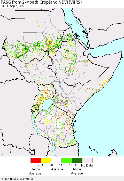 Eastern Africa PASG from 2-Month Cropland NDVI (VIIRS) Thematic Map For 8/29/2022 - 9/5/2022