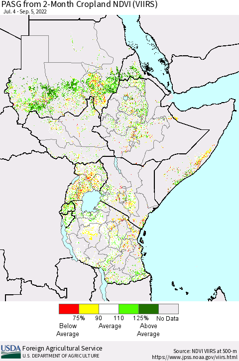 Eastern Africa PASG from 2-Month Cropland NDVI (VIIRS) Thematic Map For 9/1/2022 - 9/10/2022