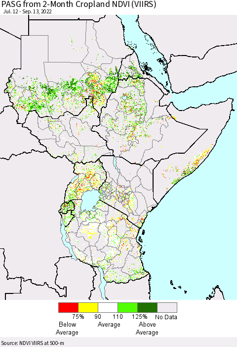 Eastern Africa PASG from 2-Month Cropland NDVI (VIIRS) Thematic Map For 9/6/2022 - 9/13/2022