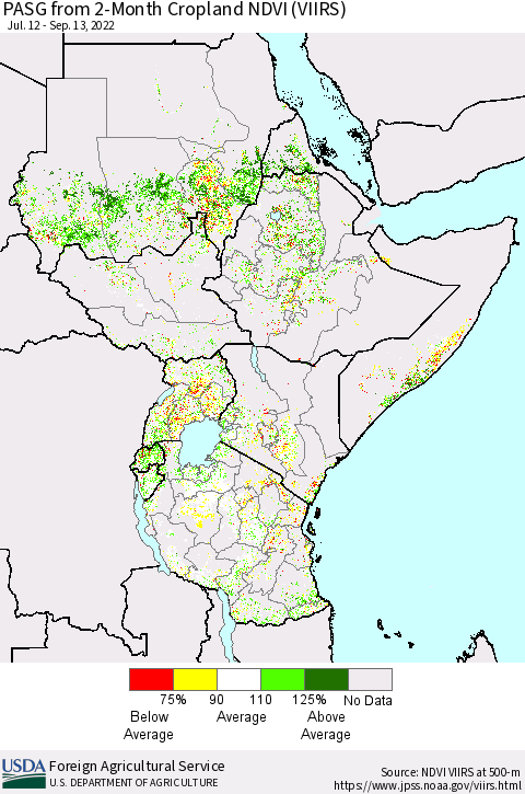 Eastern Africa PASG from 2-Month Cropland NDVI (VIIRS) Thematic Map For 9/11/2022 - 9/20/2022