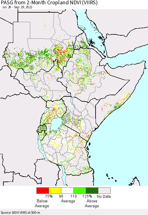 Eastern Africa PASG from 2-Month Cropland NDVI (VIIRS) Thematic Map For 9/22/2022 - 9/29/2022