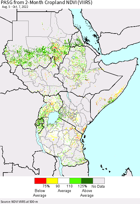 Eastern Africa PASG from 2-Month Cropland NDVI (VIIRS) Thematic Map For 9/30/2022 - 10/7/2022