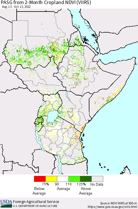 Eastern Africa PASG from 2-Month Cropland NDVI (VIIRS) Thematic Map For 10/11/2022 - 10/20/2022