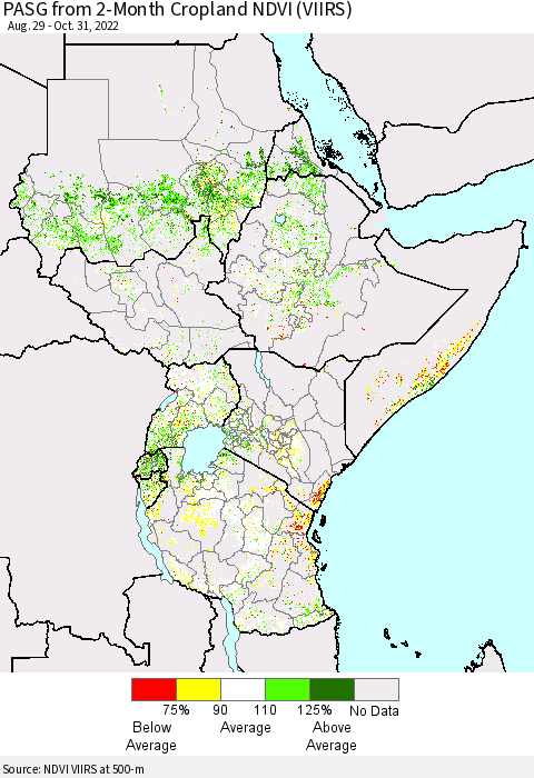 Eastern Africa PASG from 2-Month Cropland NDVI (VIIRS) Thematic Map For 10/21/2022 - 10/31/2022