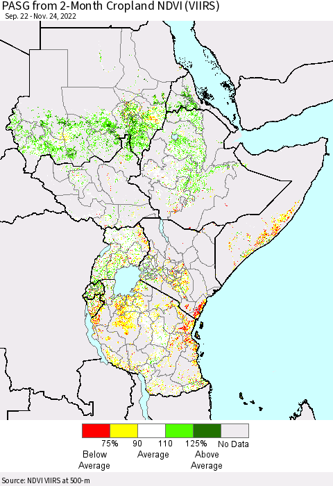 Eastern Africa PASG from 2-Month Cropland NDVI (VIIRS) Thematic Map For 11/17/2022 - 11/24/2022