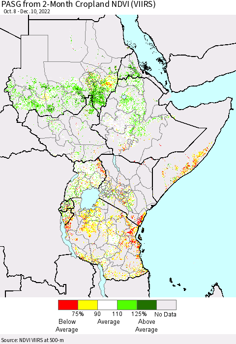 Eastern Africa PASG from 2-Month Cropland NDVI (VIIRS) Thematic Map For 12/3/2022 - 12/10/2022