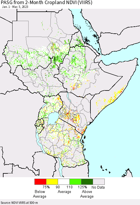 Eastern Africa PASG from 2-Month Cropland NDVI (VIIRS) Thematic Map For 2/26/2023 - 3/5/2023