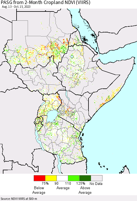 Eastern Africa PASG from 2-Month Cropland NDVI (VIIRS) Thematic Map For 10/8/2023 - 10/15/2023