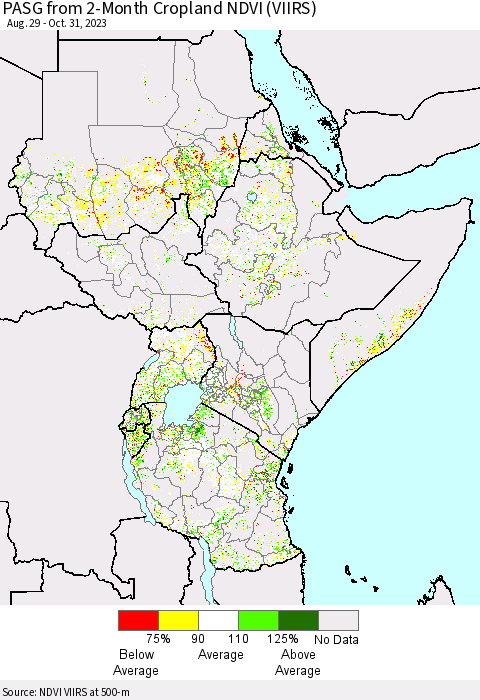 Eastern Africa PASG from 2-Month Cropland NDVI (VIIRS) Thematic Map For 10/24/2023 - 10/31/2023