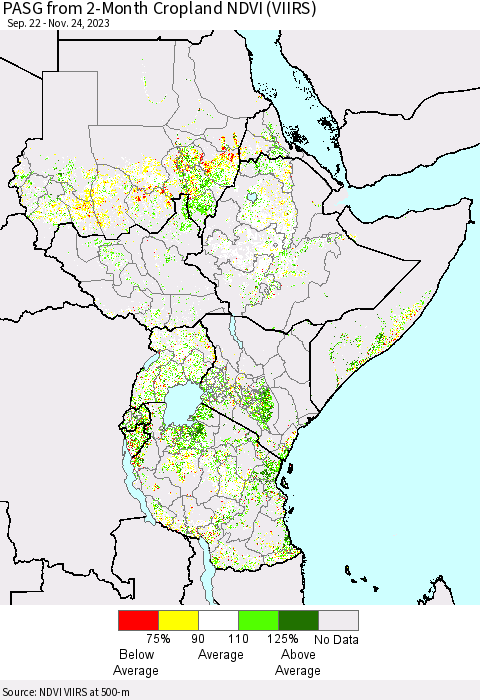 Eastern Africa PASG from 2-Month Cropland NDVI (VIIRS) Thematic Map For 11/17/2023 - 11/24/2023