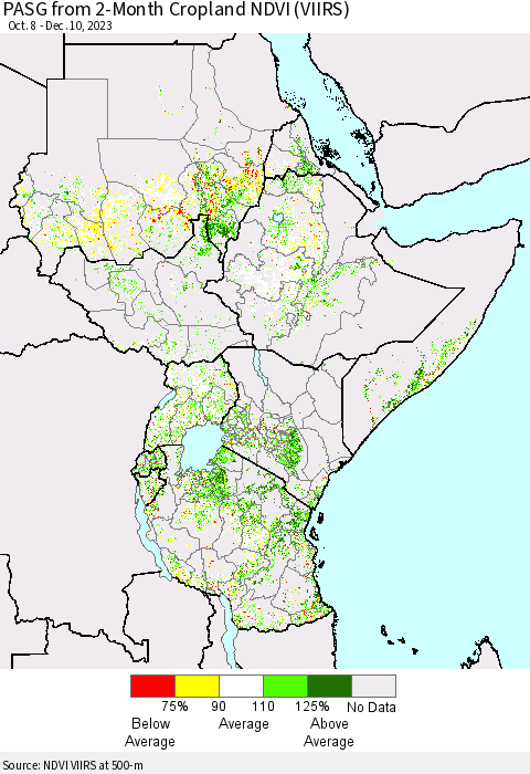 Eastern Africa PASG from 2-Month Cropland NDVI (VIIRS) Thematic Map For 12/3/2023 - 12/10/2023