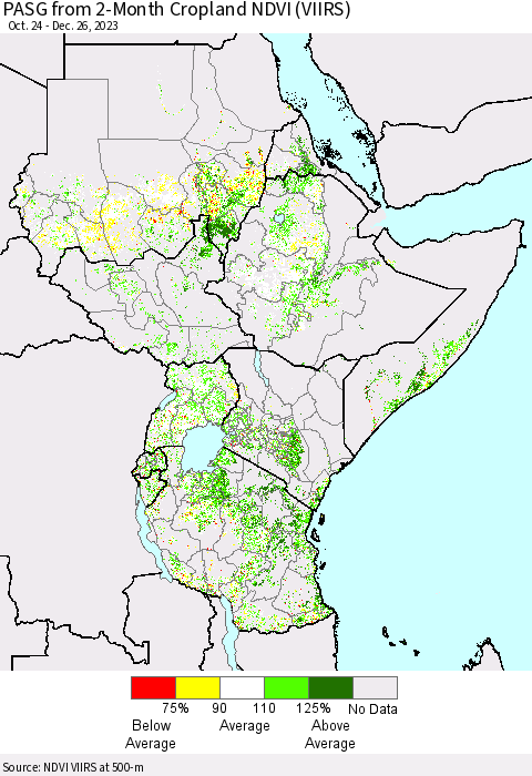 Eastern Africa PASG from 2-Month Cropland NDVI (VIIRS) Thematic Map For 12/19/2023 - 12/26/2023