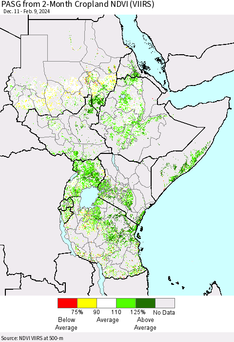 Eastern Africa PASG from 2-Month Cropland NDVI (VIIRS) Thematic Map For 2/2/2024 - 2/9/2024