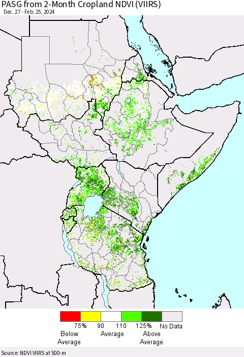 Eastern Africa PASG from 2-Month Cropland NDVI (VIIRS) Thematic Map For 2/18/2024 - 2/25/2024