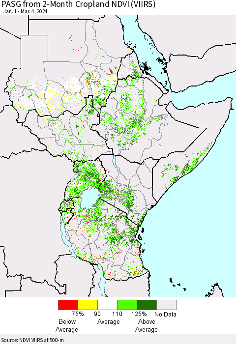 Eastern Africa PASG from 2-Month Cropland NDVI (VIIRS) Thematic Map For 2/26/2024 - 3/4/2024