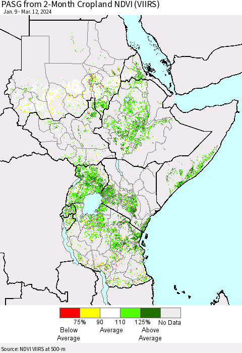 Eastern Africa PASG from 2-Month Cropland NDVI (VIIRS) Thematic Map For 3/5/2024 - 3/12/2024