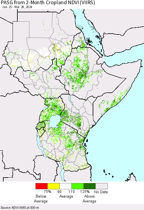 Eastern Africa PASG from 2-Month Cropland NDVI (VIIRS) Thematic Map For 3/21/2024 - 3/28/2024