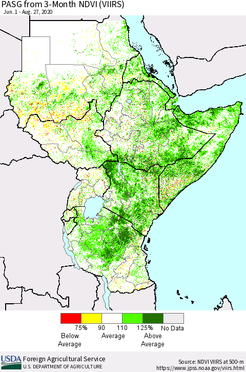 Eastern Africa PASG from 3-Month NDVI (VIIRS) Thematic Map For 8/21/2020 - 8/31/2020